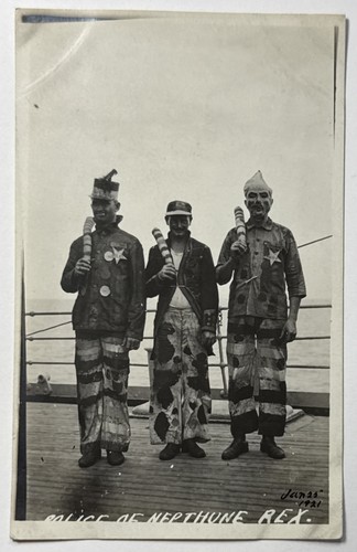 USS Trinity Sailors Police Of Neptunus Rex Masks Costumes 1921 RPPC Postcard