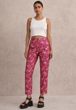 VTG Y2K Asian Inspired Silk Brocade Capri Cigarette Pants Pink Gold Dragon Sz 8