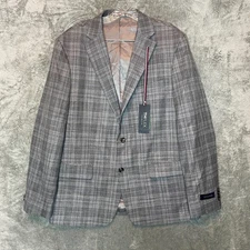 Tommy Hilfiger Men THFlex Conrad Grey Plaid 2 Button Sport Coat Blazer