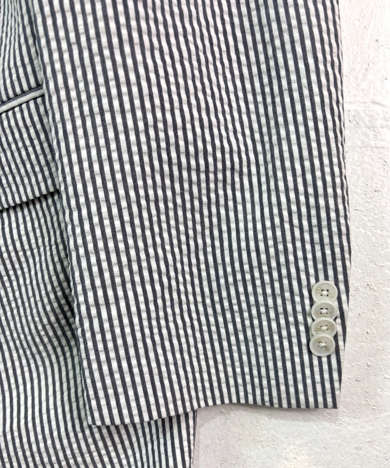 NUEVO Traje Paul Fredrick 46XL L 40x32 gris blanco rayas 3 piezas Seersucker algodón Foto 3 de 4