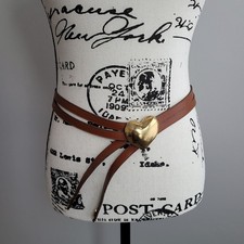 Vintage brown leather belt gold brass heart buckle western indie one of a kind