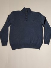  12 Polo Ralph Lauren Mens Sz L 3 Big Button Mock Neck Sweater Knit Blue