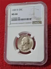 1989-D WASHINGTON QUARTER   NGC MS 66  UNCIRCULATED                     #T0611