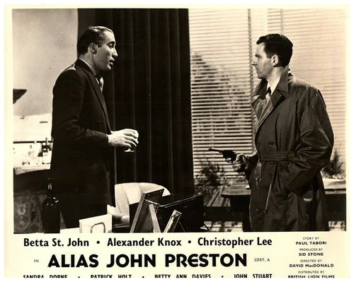 Alias John Preston Original Lobby Card Christopher Lee Peter Grant holding gun 