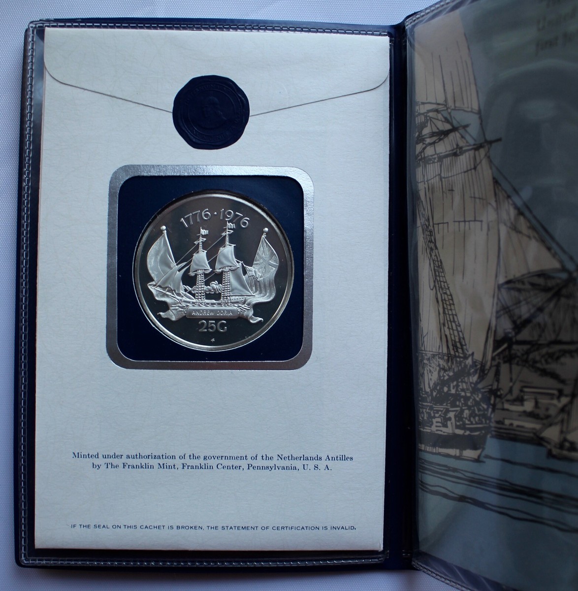 1976 NETHERLANDS ANTILLES 25 GULDEN .925 SILVER PROOF - U.S.