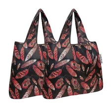 Foldable Tote Nylon Reusable Grocery Bag Set of 2 Feathers