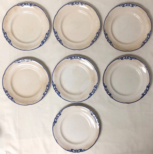 VILLEROY & BOCH VNTG ANTIQUE BLUE OLGA SALAD PLATES CRAZING & DISCOLORED 7 1/4" - 第 1/12 張圖片