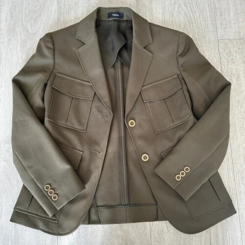 Theory Blazer Women's Army Green Military Style Button EUC Lined