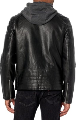 Levi's Men's Faux Leather Hooded Racer Jacket Black Modern Lamb