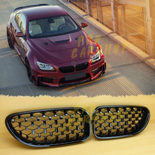 Diamond Look Front Grill Piano Gloss Black Fits 12-17 BMW 6-Series F06/F12/F13