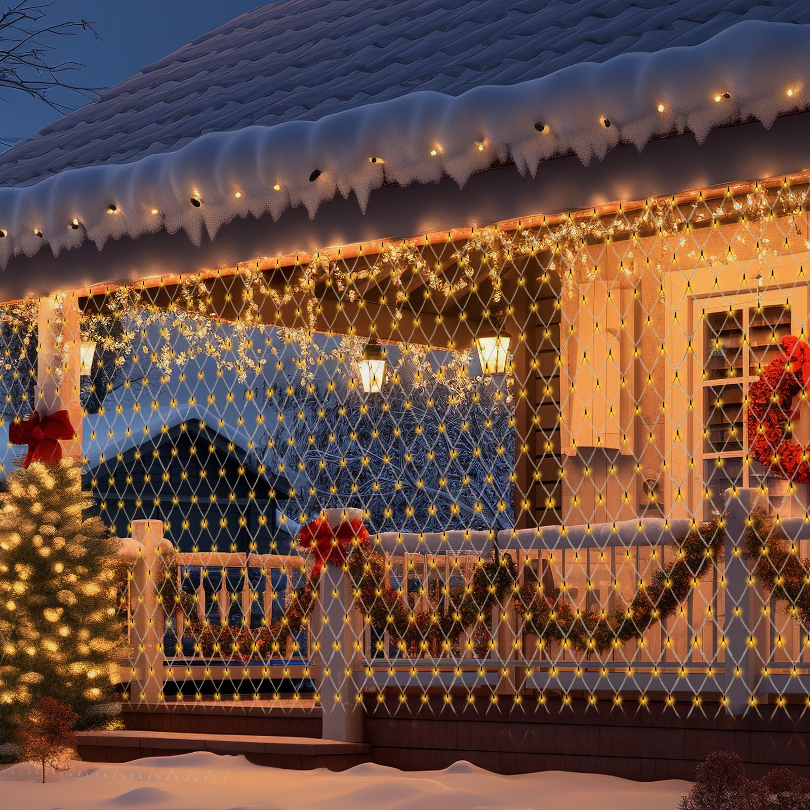 LED Lichternetz Warmweiß 1x1m 2x2m 3x2m Lichtervorhang Außen Innen Weihnachten