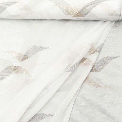 Tkanina zasłonowa Stores biała z falami Wzór brązowe odcienie 290cm wysokość - Zdjęcie 1 z 2