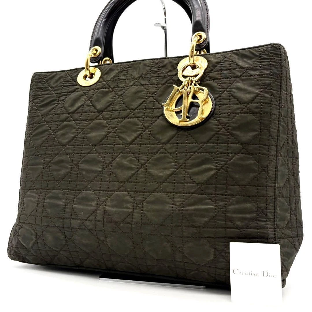 Sac à main CHRISTIAN DIOR Lady Dior cannage zippé nylon marron occasion authentique