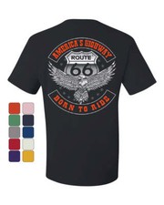 America's Highway T-Shirt Born to Ride Route 66 Biker MC Chopper Tee Shirt