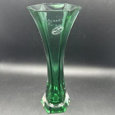 Royal Gallery Green 24% Lead Crystal Bud Vase Italy 10 1/2” Heavy Vintage 1997