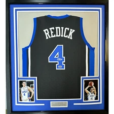 Framed Facsimile Autographed JJ J.J. Redick 35x39 Duke Black Reprint Jersey