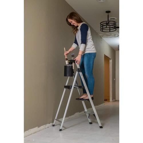 3-Step Aluminum Step Stool Ladder 250 lbs. Type I Duty Rating 9 ft. Reach Height - Picture 2 of 12