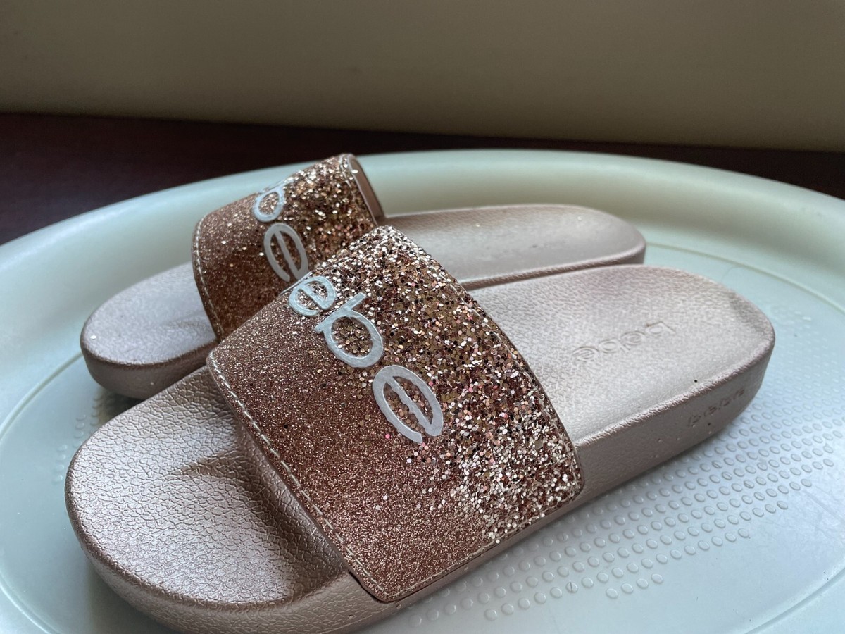 BEBE FRAIDA SLIDE SANDAL SHOE SLIP ON WOMENS SIZE BRONZE SPARKLE NEW