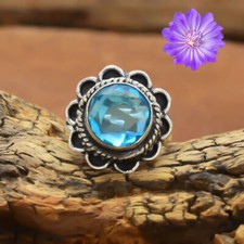 Blue Topaz Gemstone 925 Sterling Silver Ring Handmade Jewelry Ring For Gift