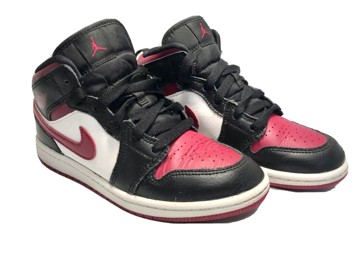 Nike Air Jordan 1 Mid Black Maroon Bred Toe 640734-066 Size 2Y | eBay