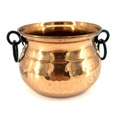 Vintage Hammered Copper Mini Cauldron Pot With Iron Rings India 4”