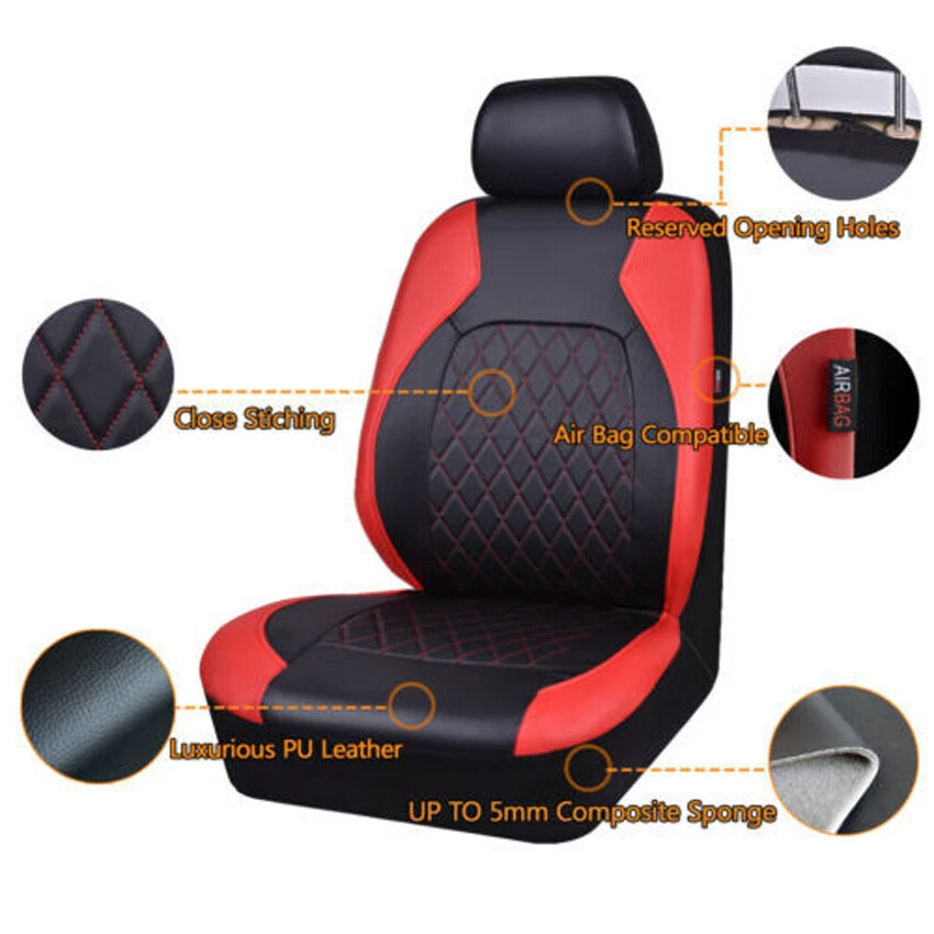 Juego de 9 piezas de fundas de asiento de coche de cuero PU para cojín trasero delantero interior completo Foto 2 de 4