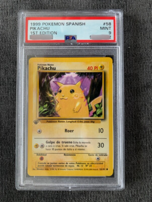 1st Edition PiKACHU 1999 Pokemon Base #58 PSA 9 Mint Spanish RARE