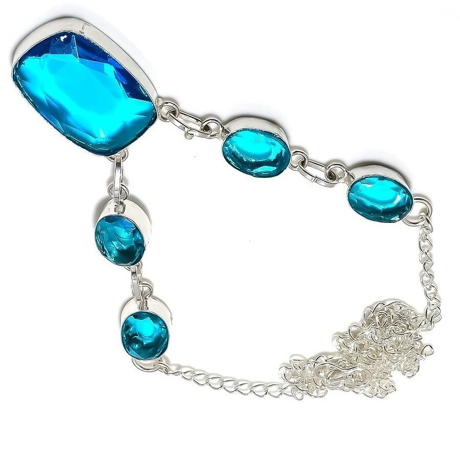 Schweizer Blautopas Edelstein 925 Sterlingsilber Handarbeit Schmuck Halskette... - Bild 3 von 4