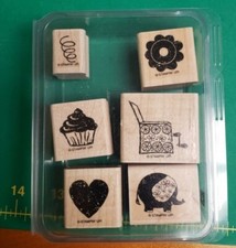 STAMPIN UP RUBBER STAMPS - OUT OF THE BOX CUPCAKE HEART FLOWER ELEPHANT