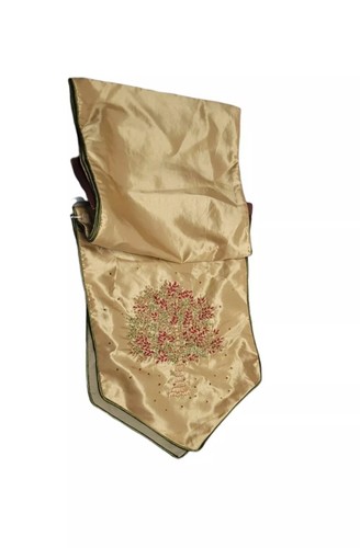 Fall Foliage Table Runner 12”x72" Gold Tone Tree Embroidery & Beading New - Picture 5 of 8