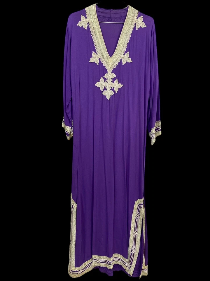 Maxi Vestido Vintage Años 70 Bordado Caftán Boho Hippie Muumuu Talla Pequeña Foto 3 de 4