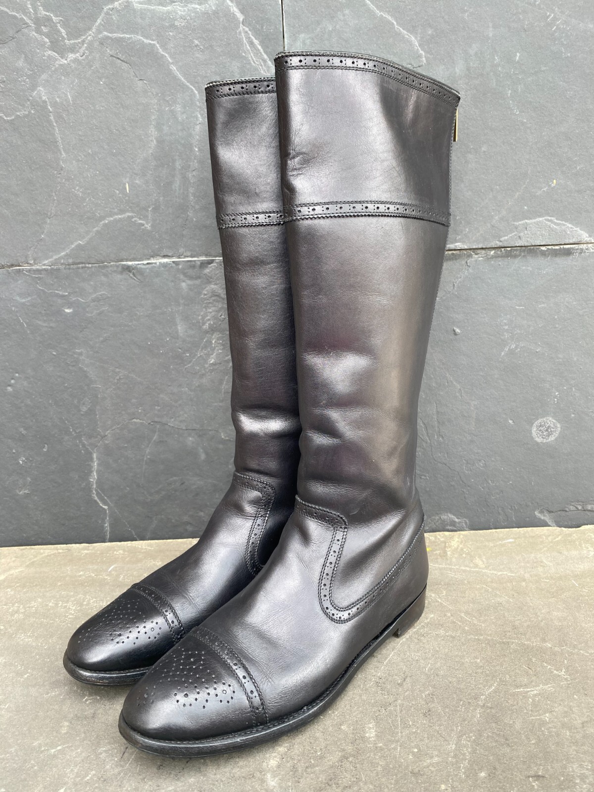 Stivali alti donna YVES SAINT LAURENT pelle di vitello EU 36 US 6 neri stivali alti equitazione
