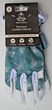 KENT AND STOWE WOMENS SMALL PREMIUM TEAL FLUTTER BUGS LEATHER GARDENING GLOVES