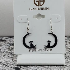 Giani Bernini Sterling Silver Cat In The Moon Dangle Hook Earrings