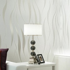 Beige 3D Wave Stripes Embossed Textured Wallpaper Roll Vinyl Wall Paper Covering