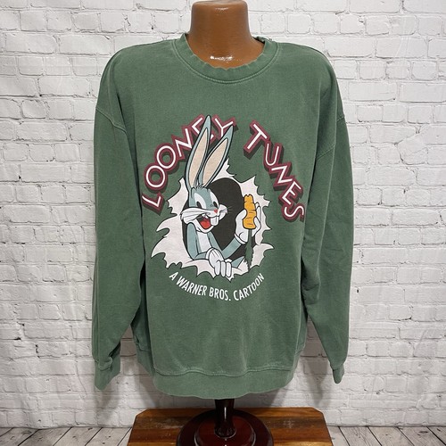 Vintage Y2K Warner Bros. Bugs Bunny Looney Tunes Sweatshirt Gr. Medium grün