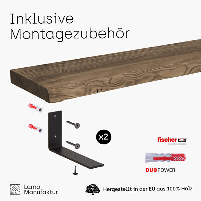 LAMO Regalbrett holz massiv Wandregal Bücherregal Hängeregal Holzregal Baumkante