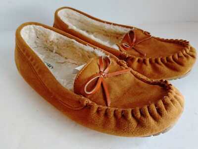 Old Navy Sueded Sherpa Moccasin Slipper Rubber Sole Brown Size 10