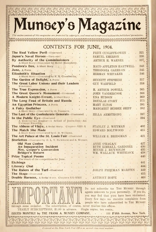 The Munsey, Vol XXXI. No 3, June 1904, Labor Unions, St Louis Fair, Jockey Club - Image 3 of 4