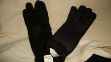  520 vtg Women GLOVES By FOWNES BLACK KNITTED W LEATHER INSERTS ONE SIZE UNUSED