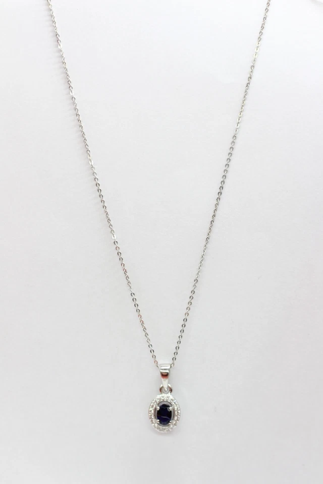 Nobile 0,8 Carati Iolite Rimorchio 925 Collier Collana Argento Zirconia - Immagine 3 di 4