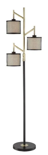 Lite Source 3-LITE Floor LAMP, Coffee/Metal NET SHD/Fabric, E12 B 40Wx3 LS-83109 - Picture 2 of 3