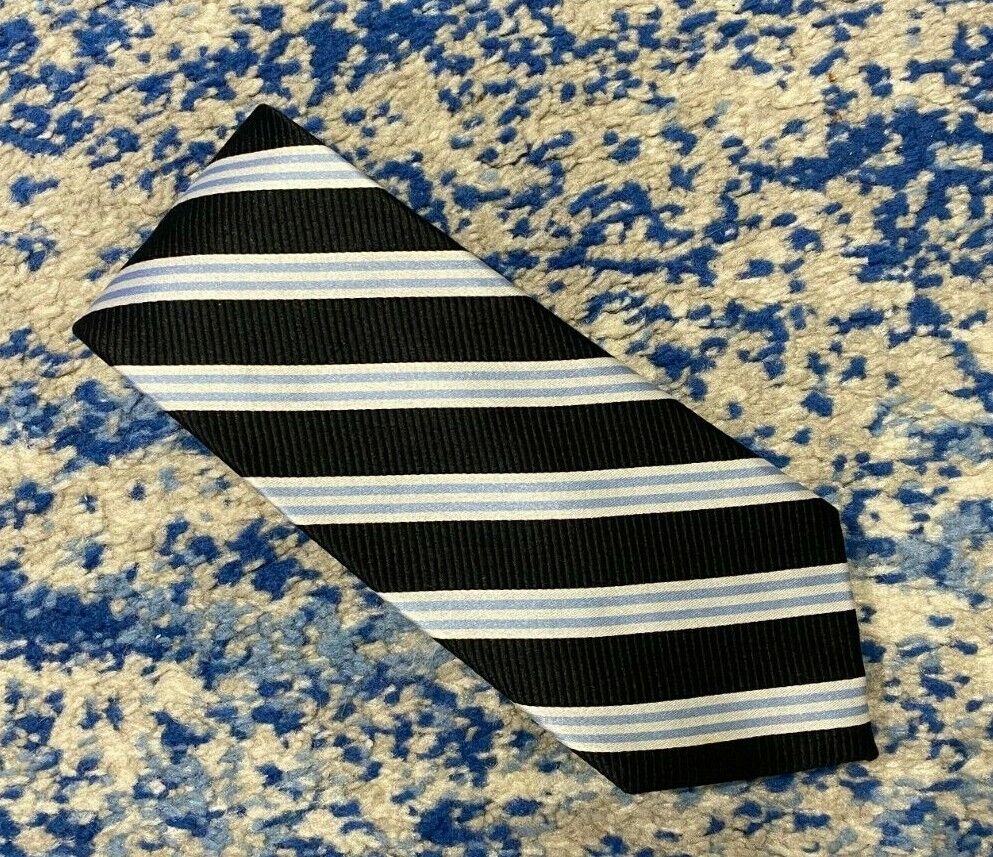 The Tie Bar Black Blue White Bias Stripes Handmad… - image 1