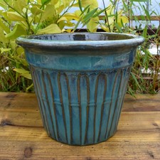 Plant Pot Ceramic 30cm Dark Teal Glazed Frost Proof Garden Patio Planter Gala