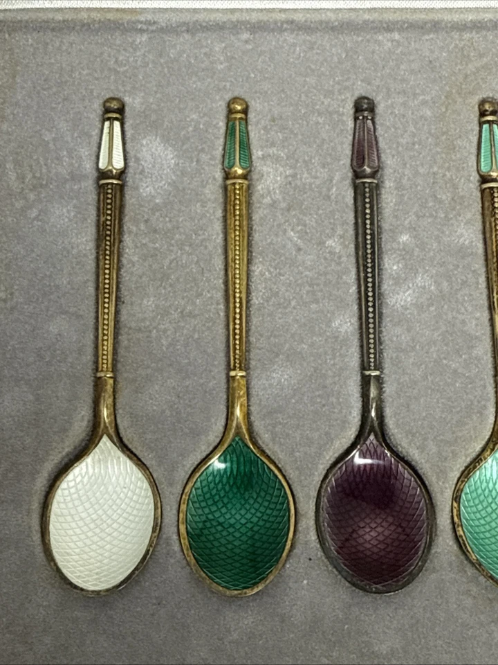 Juego de 6 cucharas esmaltadas danesas Dinamarca A. Michelsen Foto 3 de 4