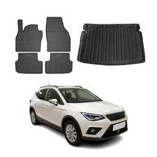 Fußmatten & Kofferraumwanne Set für Seat Arona 2017-2026 Obere Gummi Schwarz 5x