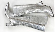 Women's Silver Metallic Knee High Boots with Chunky Heel and Side Zipper