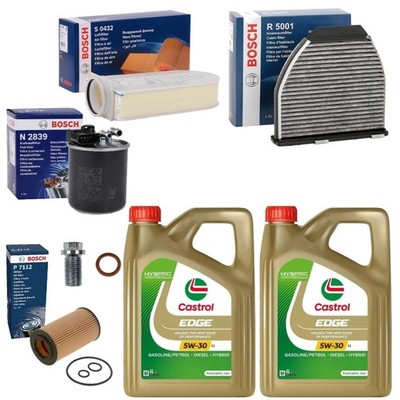 8L CASTROL EDGE LL 5W30 FULL BOSCH SERVICE KIT FOR MERCEDES E250 2.0 W212 09-16