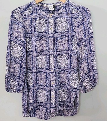 Anthropologie Akemi + Kin Flowy Blouse Top Windowpane Tunic XS Lavender Blue