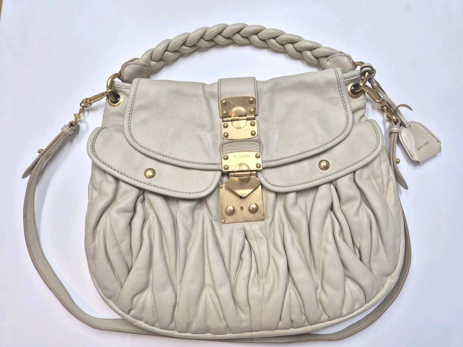 Authentic MIU MIU Matelasse Coffer Hobo Bag Beige Y2K w/ LegitGrails